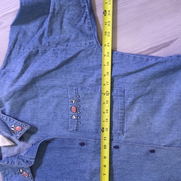 Randy With Love S Pink Embellished Denim Shirt Vintage Made In USA Western Wear - Picture 12 of 16